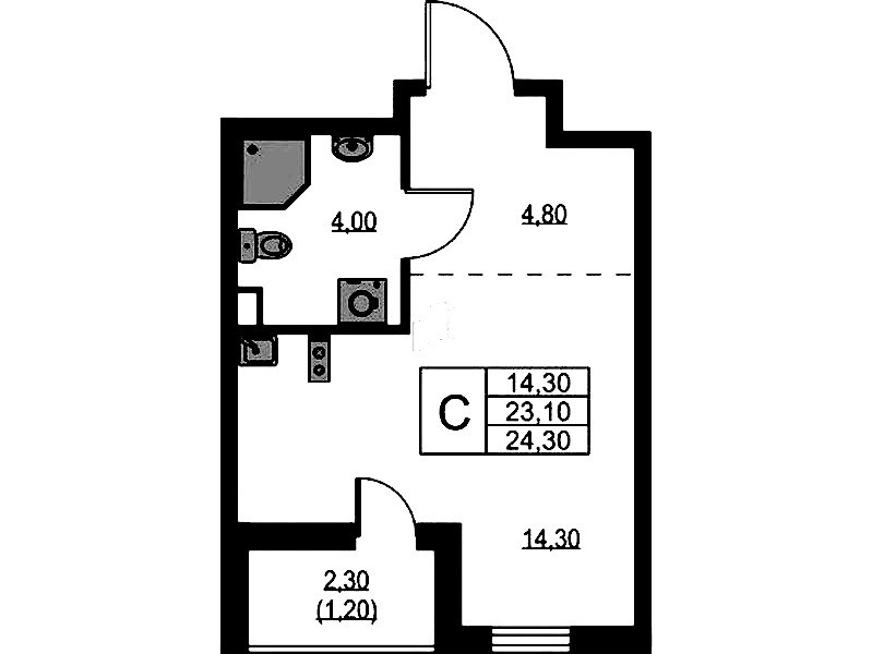 Квартира студия 24.3 м², 2/11 эт., ЖК «А101 Лаголово»